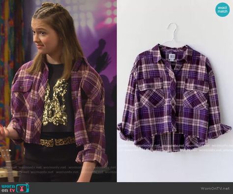 Green Plaid Shirt Outfit, Plaid Shirt Outfit, Purple Plaid Shirt, Plaid Shirt Outfits, Green Plaid Shirt, Tv Fashion, Cropped Shirt, Purple Plaid, Fashion Tv