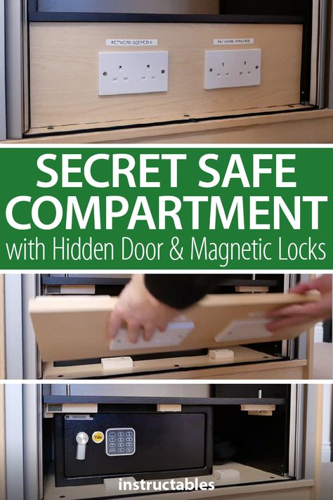 Using a false front, create a secret safe compartment with a hidden door with magnetic locks. #Instructables #workshop #woodworking #safety #security #concealed Secret Safe Hiding Places, Hidden Home Safe Ideas, Hidden Safety Box In Wardrobe, Home Safes Hidden, Safety Box Hidden Wardrobe, Hidden Wall Safe Ideas, Magnetic Lock Hidden, Hidden Safe In Wardrobe, Hidden Storage Closet