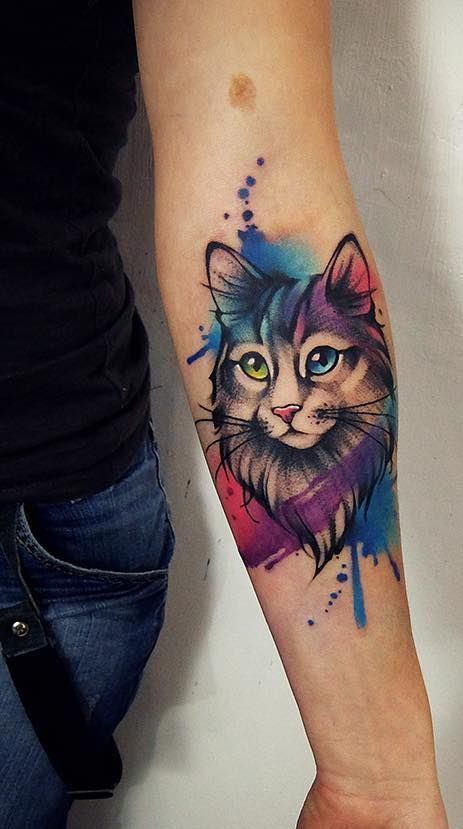 cool watercolor cat tattootattoo artist Ewa Sroka ❤🐱❤🐱❤🐱❤ Egyptian Cat Tattoos, Tattoo Gato, Watercolor Cat Tattoo, Tattoo Animal, Tattoo Watercolor, Watercolour Ideas, Black Cat Tattoos, Cat Tattoos, Cat Tattoo Designs