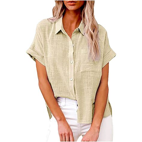 Womens Blouses Casual, Woman Weaving, Linen Short, Short Sleeve Pattern, Self Design, Loose Blouse, Color Shorts, Casual Blouse, Styl Vintage