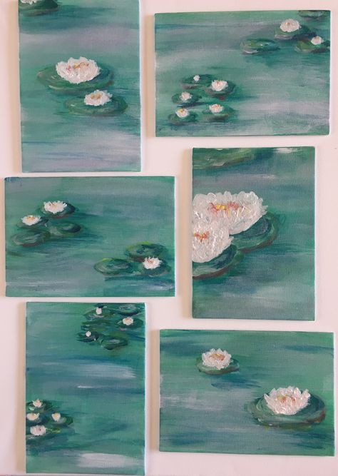 Small canvas water lily acrylic paintings Monet inspired Claude Monet Lilies, Monet Lillies, Paintings Monet, Water Lily Painting, Neutral Canvas Art, Lilies Drawing, Monet Inspired, Water Lilies Painting, Paint Inspo