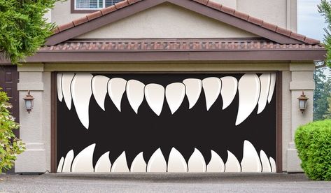 Garage Halloween, Scary Teeth, Monster Teeth, Halloween Garage Door, Halloween Garage, Garage Door Decor, Door Mural, Decoration Restaurant, Door Murals