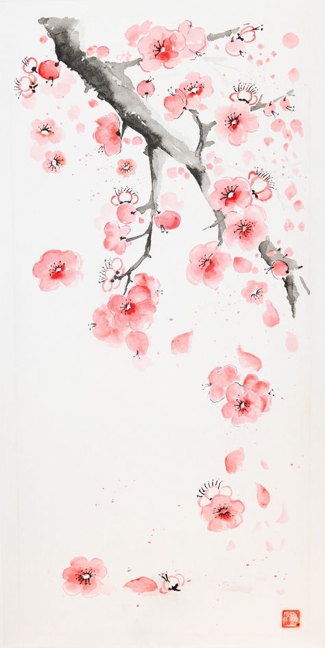 Excited to share the Latest addition to my #etsy shop: Sakura. Cherry blossoms. Japanese/Chinese traditional painting. https://etsy.me/3r0MItb #pink #white #unframed #office #minimalist #flowers #vertical #impressionist #paper Sakura Painting, Pop Art Marilyn, Cherry Blossom Watercolor, Japanese Blossom, Cherry Blossoms Illustration, Cherry Blossom Wallpaper, Cherry Blossom Painting, Sakura Art, Japanese Watercolor