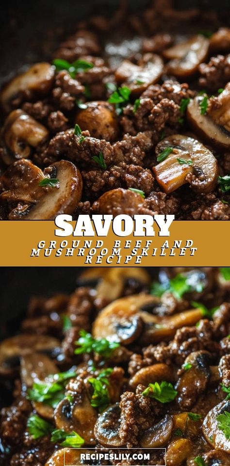 I absolutely love making this savory ground beef and mushroom skillet! It's a quick and delicious meal that's perfect for busy weeknights. The tender mushrooms add a rich flavor that pairs beautifully with the seasoned beef. Whether served over rice or pasta, this dish never fails to satisfy my family's cravings! Supper Ideas Healthy Beef, Supper Ideas With Mushrooms, Beef Mushroom Rice Casserole, Ground Pork Mushroom Recipes, Ground Beef Recipes With Mushrooms, Ground Beef With Mushrooms Recipes, Mushroom Ground Beef Recipes, Meat And Mushrooms Recipes, Ground Beef Mixed Veggies Recipes