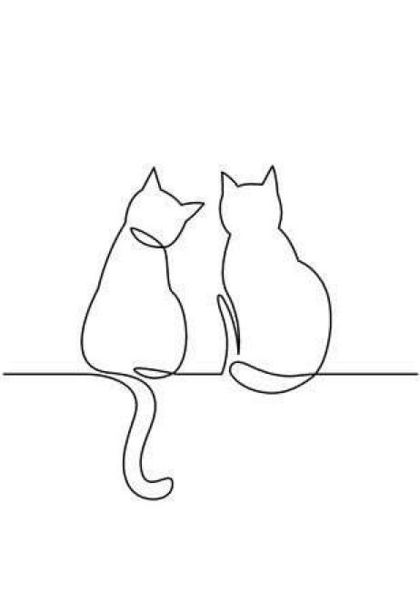 Outline Of Cat, Silhouette Chat, Maching Tattoos, Cat Outline, Band Tattoo Designs, Cat Obsession, Cat Tattoos, Cat Tattoo Designs, One Line Drawing