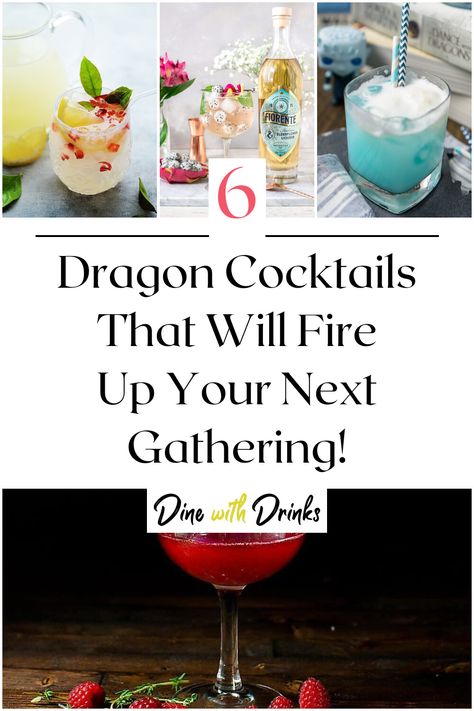 Collage of 4 dragon cocktails. Dnd Inspired Drinks, Dragon Cocktail Drinks, Dnd Themed Cocktails, D&d Cocktails, Dnd Drinks Recipes, Dnd Themed Drinks, Dnd Cocktails, Dnd Drinks, Fantasy Cocktails