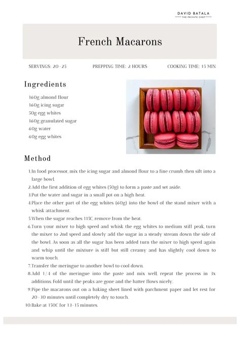 French Macarons by David Batala.pdf French Pastries Art, Macaroons Recipe, French Macaroons, Baking Art, Macaroon Recipes, Recipe Dessert, French Bakery, College Essentials, Macaron Recipe