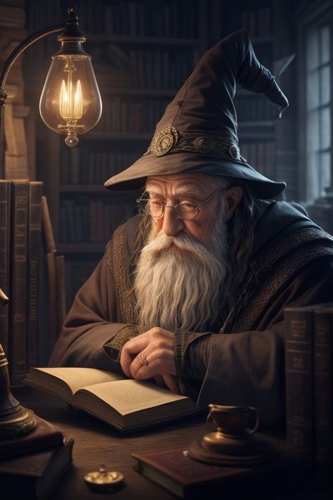 🔮📚 Discover the magical world of wizards with this stunning fantasy art of an old wizard reading a book at his desk. See more enchanting artwork like this on our 'fantasy' board on Pinterest. #wizard #fantasyart #magicalworld #booklover Old Wizard, Fall Halloween Decor, Reading A Book, Magical World, Gnome Garden, Fall Halloween, Wizard, A Book, See More