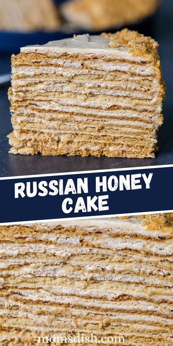 Tort Recipes Desserts, Russian Layered Honey Cake, Russian Baking Recipes, Layered Honey Cake, Russian Sweets Desserts, Lithuanian Honey Cake, Ukrainian Honey Cake Recipe, Russian Layer Cake, Honey Layer Cake