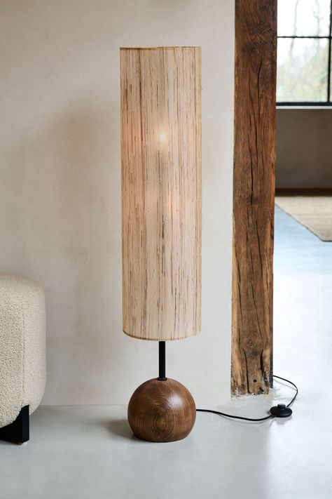 Floor Lamp Low, Neutral Lamp Shade, Wooden Floor Lamp Design, Modern Rustic Floor Lamp, Bamboo Lamp Design, Rattan Standing Lamp, Japandi Floor Lamp, Bamboo Interior Design, Japandi Lights