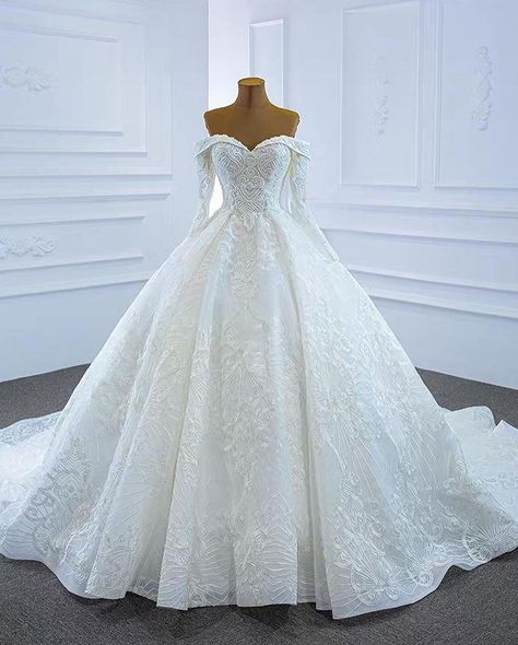 Wedding Gowns Off Shoulder, Long Sleeve Wedding Dresses, Sleeve Wedding Dresses, Long Sleeve Ball Gowns, Off Shoulder Evening Dress, Bespoke Wedding Dress, Off The Shoulder Long Sleeve, Pleated Sleeves, Long Sleeve Evening Dresses