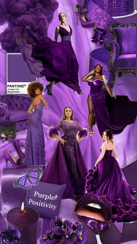 Purple 💜 My favourite colour 💜 #purple Purple Mood Board Aesthetic, Purple Mood Board, Purple Runway, Button Tree Art, Mood Board Fashion Inspiration, Button Tree, The Color Purple, Purple Gowns, Fashion Design Portfolio