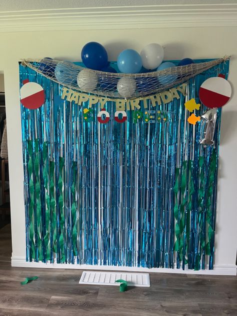 The Big One Fishing Birthday High Chair Banner, Oh Fishally One Birthday Decor, Fishing Theme Party Games, Fish Fry Party Ideas Families, 30th Fishing Birthday Party, Fishing 1st Birthday Party Decorations, Fishing Birthday Backdrop, Ofishally One Birthday Decorations Diy, First Fishing Birthday Party