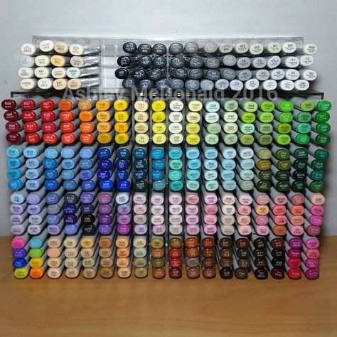 My Copic Marker collection - with a new stand! Really pleasing to the eye, I must say!😊 - I have all 358 colors of the 'Sketch' variety of… Marker Collection, Art Supplies List, Craft Shed, Pastel Home Decor, Art Supplies Storage, Marker Storage, Organize Craft Supplies, Dream Craft Room, Craft Room Design