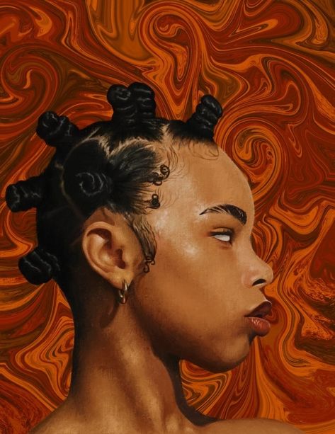 Digital Portrait, Black Art, Curly Hair, Braids, Orange, Hair, Black, Art, Plaits