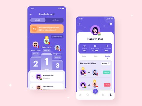 App Design Profile, Gamification Education, Profile App, Trivia App, Ui Ux App, Portfolio Website Template, Mobile App Design Inspiration, Banking App, Game Ui Design