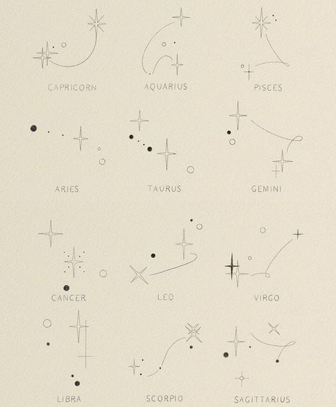 Dainty Zodiac Sign Tattoo, May Star Sign Tattoo, July Star Constellation Tattoo, Taurus Constellation Tattoo Behind Ear, Leo Star Sign Tattoo Constellations, Small Star Sign Tattoos, Picese Zodiac Constellation Tattoo, Saggitarius Star Tattoo, October Constellation Tattoo