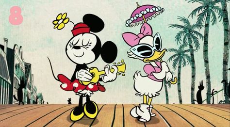 8 Days Until Disney World / Minnie Mouse and Daisy Duck / Disney Vacation Countdown Mouse Cartoon, New Mickey Mouse, Mickey Mouse Cartoon, Daisy Duck, Mickey And Minnie, Minnie Mouse, Dancing, Daisy, Lost