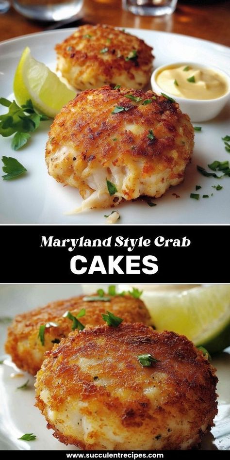 Try Baked Maryland Style Crab Cakes for a healthier twist on a beloved dish! These delicious crab cakes are oven-baked to perfection, keeping them light while still delivering that signature Maryland flavor. Shrimp Crab Cakes, Simple Crab Cakes, Imitated Crab Meals, Can Crab Recipes, Crab Cakes Baked In Oven, Crab Cake Side Dishes, Seafood Sides Dishes, Crab Cakes With Canned Crab Meat, Oven Crab Cakes