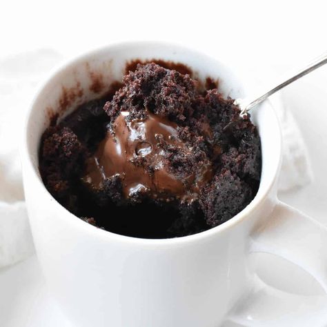 Chocolate Lava Mug Cake (viral TikTok recipe) | Baking Envy Baking Envy, Lava Mug Cake, Chocolate Cake In A Mug, Healthy Chocolate Mug Cake, Cake In A Mug, Chocolate Mug Cake, Torte Cupcake, Cake Vegan, Chocolate Lava