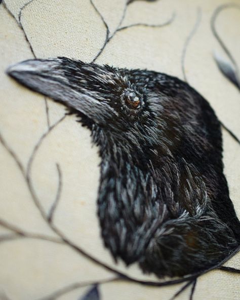 Halloween Cross Stitch Charts, Creative Textiles, Embroidered Bird, Thread Painting, Detail Shots, Embroidery Ideas, Stitching Art, Embroidery Inspiration, Secret Obsession