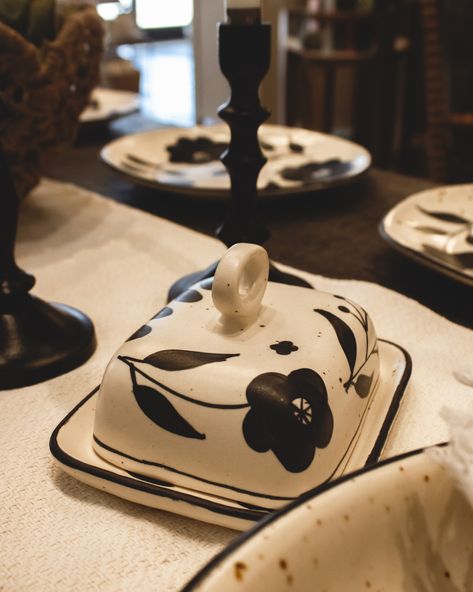 Hand-painted pieces hold such charm😍 We have a handful of hand-painted items, but these matching bowl, plate, and butter dish pieces are definitely some of our favorites!💞💞 - 314 E. Main St. in Ada, OK Tuesday-Friday 11am-5:30pm Saturday 10am-3pm - - - #giftideas #homedecor #uniquedecor #ahomeboutique #shoplocal #handpainted #handpaintedceramics #handpainteddecor #kitchen #kitchendecor #art #artwork Butter Dish Pottery Painting, Pottery Painting Butter Dish, Hand Painted Butter Dish, Hand Built Ceramic Butter Dish, Handmade Butter Dish Ceramics, Hand Painted Decor, Butter Dish, Hand Painted Ceramics, Unique Decor