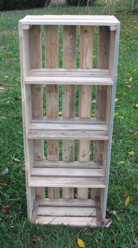 Wooden Pallet Projects, Pallet Shelves, Things To Make From Pallets, Shelves Made From Pallets, Pallets Shelves, Pallet Crates, Crate Shelves, Reclaimed Pallets, Crate Storage