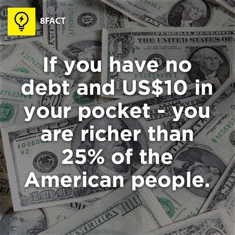 Fact: if you have no debt and 10$ in your pocket you are richer than 25% of the american people Debt Quotes, No Debt, Financial Wisdom, Financial Quotes, 25th Quotes, Take Money, Financial Peace, Budget Planer, Budget Saving