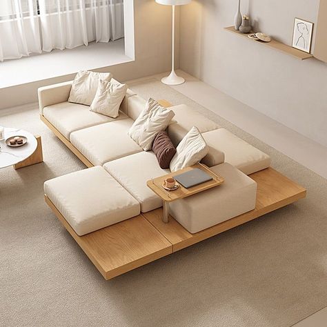 Japanese Couch, Japandi Sofa, Japanese Sofa, Luxury Couch, Sofa Design Wood, Style Japonais, L Shaped Sofa, Apartment Interior, Minimalist Living Room