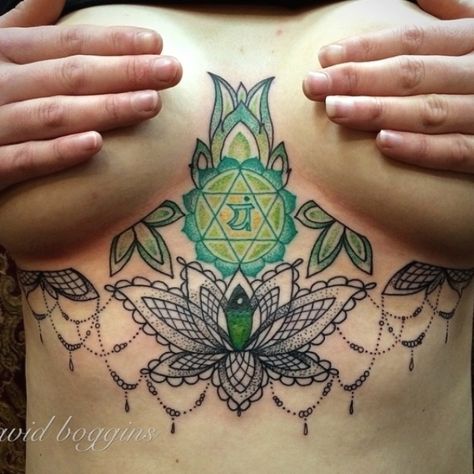 Lotus Tattoo, Heart Chakra Tattoo, Chakra Tattoo, Underboob Tattoo, Crow Tattoo, Sternum Tattoo, Chest Tattoo, Skin Art, Piercing Tattoo