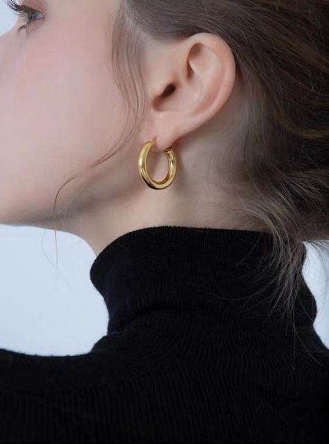 Gold Hoop Earrings Outfit, Hoop Earring Outfit, Spike Hoop Earrings, Earrings Outfit, Tube Hoop Earrings, Punk Earrings, Medium Hoop Earrings, Hoop Earrings Silver, Big Hoop Earrings