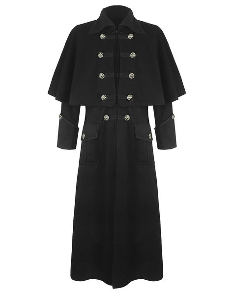 Pentagramme Mens Highwayman Coat Long Jacket & Cape Black Gothic VTG Steampunk: Amazon.co.uk: Clothing Victorian Overcoat, Coat With Cape, Steampunk Mens Fashion, Capelet Coat, Gothic Type, Gothic Fashion Women, Gothic Coat, Jacket Cape, Uk Clothing