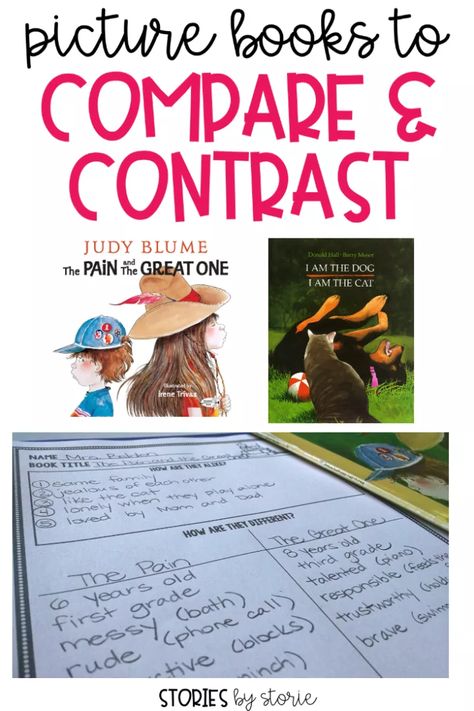 Comparing & Contrasting Two Characters Using Picture Books Compare And Contrast Mentor Texts 3rd Grade, Comparing Themes Across Texts, Compare And Contrast Characters, Comparing Characters, Reading Is Thinking, Teaching Character Traits, 1st Grade Books, Teaching Character, Compare Contrast