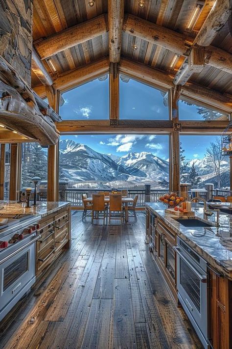 Mountain Home Design Interiors, Luxury Mountain Homes, Mountain Home Kitchen, Cozy Mountain Home, Mountain House Interior, Alaskan Homes, Big Cabin, Mountain Dream Homes, Lake House Interior