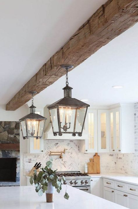 Oak beams to clad RSJ's - Oak Beam UK Antique Wood Floors, Wooden Beams Ceiling, White Wood Floors, Minimalist Home Interior, Wood Beam Ceiling, Rustic Farmhouse Kitchen, Wooden Ceilings, Wooden Beams, Wood Ceilings