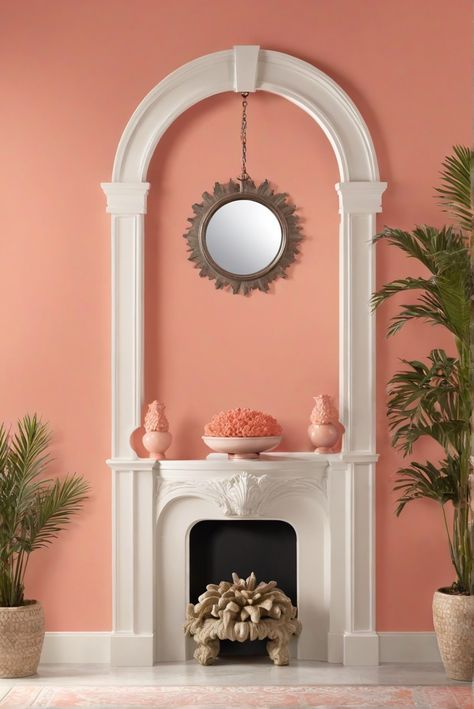 CoralFountain, BehrCoralChoice, 2024ColorTrends, PaintInspiration Coral Pink Accent Wall, Coral Feature Wall, Dusty Coral Paint, Behr Coral Paint Colors, Coral Wall Paint, Coral Painted Walls, Salmon Paint Color, Coral Paint Color, Coral Accent Walls