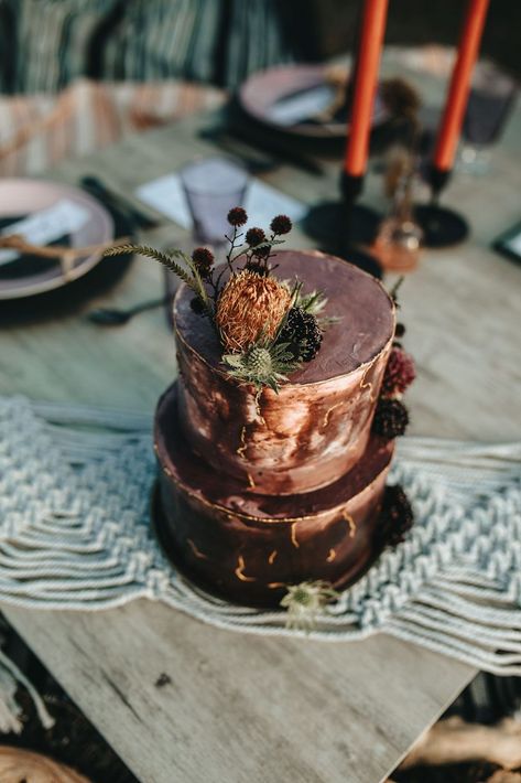 Romantic Bohemian Wedding, Edgy Boho, 2 Tier Cake, Styled Wedding Shoot, Purple Cakes, Festival Bride, Chocolate Wedding Cake, Boho Style Wedding, Wedding Stylist