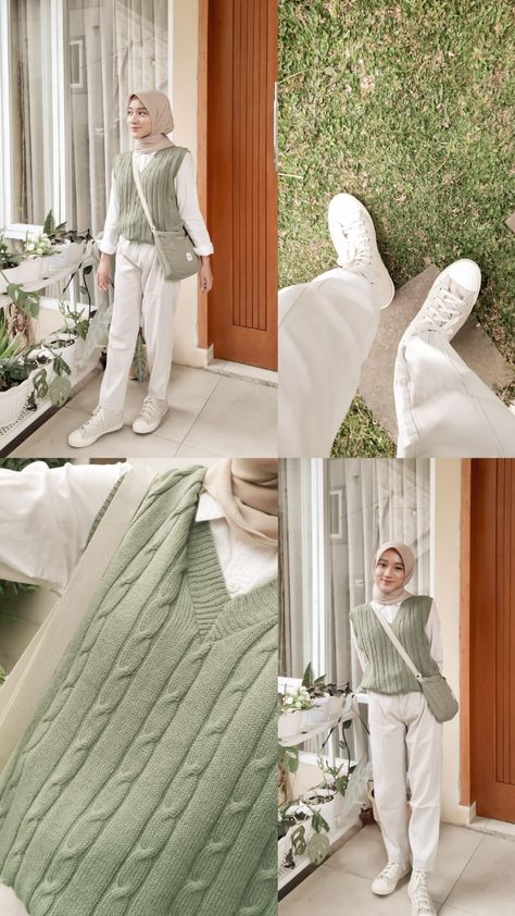 matcha latte ^_^ Matcha Outfit, Mint Outfit, Outfits Pastel, Ootd Hijab Casual, Outfits Hijab, Dress Gamis, Outfit Matching, Pose Idea, Cirebon