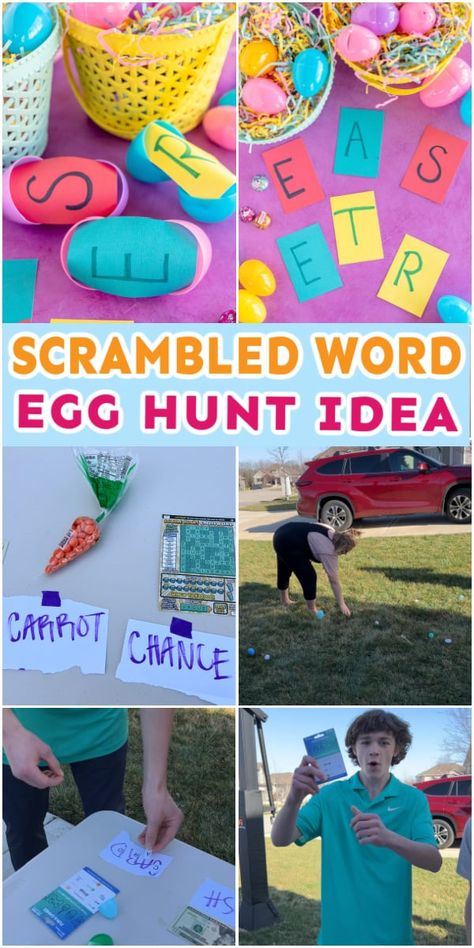 Three super fun Easter egg hunt ideas using scrambled up letters! Egg hunts that are great for kids, teens, and adults! Scrambled Egg Hunt, Easter Egg Hunt For Teens, Fun Easter Egg Hunt Ideas, Family Easter Games, Adult Easter Egg Hunt, Egg Hunt Games, Easter Egg Hunt Ideas, Easter Egg Hunt Clues, Egg Hunt Ideas