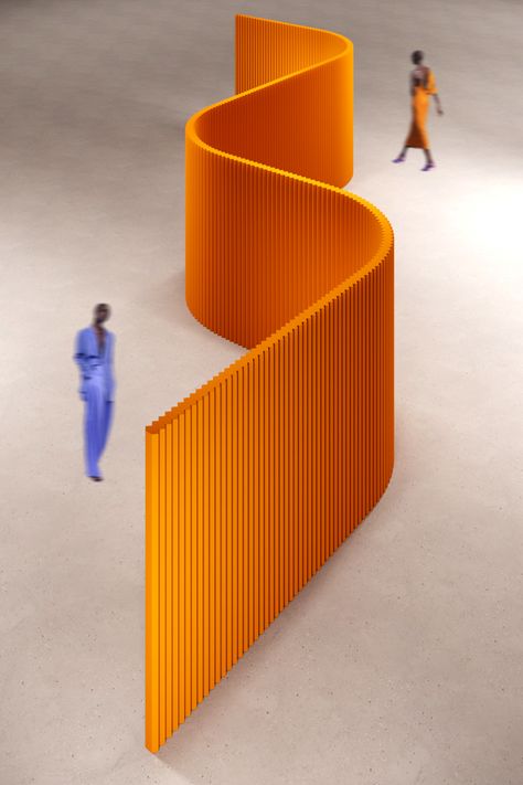 The room divider can be used as a modern backdrop for an event or performance. It is made of eco-friendly materials according to my author's technology. Can be any length, curved or linear shape. If you are planning an exhibition or event space, I will be happy to share my ideas with you! Curved Partition, Wall Separation Ideas, Acoustic Divider, Aluminum Extrusion Design, Exhibit Design Inspiration, Screen Installation, Modern Backdrop, Office Dividers, Space Dividers