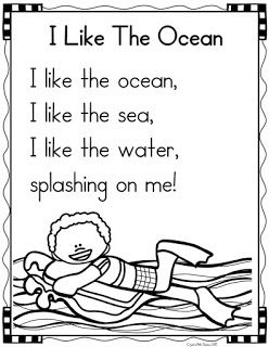 Infant Education, Reading In Kindergarten, Kindergarten Poetry, Shared Reading Poems, Substitute Folder, Ocean Preschool, Poetry Notebook, Kindergarten Poems, Preschool Poems