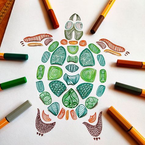 Pen Art Doodle, Life Is Difficult, Doodle Journal, Markers Drawing, Fineliner Art, Turtle Drawing, Pen Art Drawings, Zen Doodle Art, Mandala Art Lesson