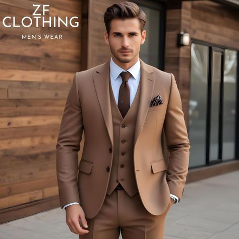 Kot Pent Men Wedding, Brown 3 Piece Suit Men, Dark Brown Groomsmen Suits, Formal Men Outfit Indian, 3 Piece Suit Men Classy, Brown Groomsmen Suits, Coat Pant For Men Suits Wedding, 3 Piece Suit Men Wedding, 3 Piece Suits For Men