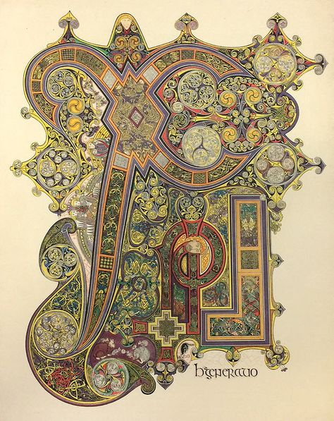 Book Of Kells Art, The Book Of Kells, Painted Initials, Illustrated Manuscript, Medieval Books, Drawing Template, Illumination Art, Book Of Kells, Medieval Manuscript