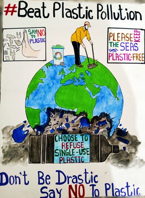 Beat The Plastic Pollution Poster, Stop Using Plastic Bags Poster, Plastic Day Poster, Ban On Plastic Drawing, Plastic Free Earth Drawing, Plastic Free Earth Posters, Avoid Plastic Poster, Single Use Plastic Poster Drawing, Plastic Free School Poster