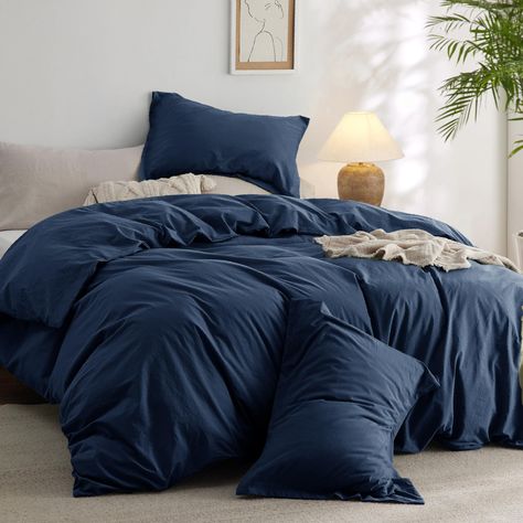 PRICES MAY VARY. Extra Cozy: The 100% cotton outer cover on this comforter set provides exceptional breathability and moisture-wicking properties, ensuring maximum coziness night after night. Ultra Soft: This comforter is prewashed in manufacturing, and filled with extra-fine polyester microfiber to achieve an exquisite softness that's gentle on the skin, delivering all-year-round comfort. Natural Wrinkle: This comforter features a stylish, natural wrinkle that can effortlessly complement any in Ocean Blue Bedding, Room Decor Bedroom Blue, Dark Comforter Bedroom, Dusty Blue Bedding, Shades Of Blue Bedroom, Slate Blue Bedroom, Navy Blue Room Decor, Dark Blue Bed, Royal Blue Bedding