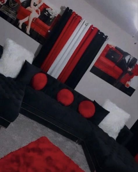 Red Black Silver Living Room Decor, Black Red Room Ideas, Red And Silver Living Room Decor, Red Black And Silver Living Room Ideas, Living Room Red And Black, Black Red Living Room Ideas, Living Room Ideas Red And Black, Red Black And White Living Room Ideas, Red And Silver Bedroom Ideas