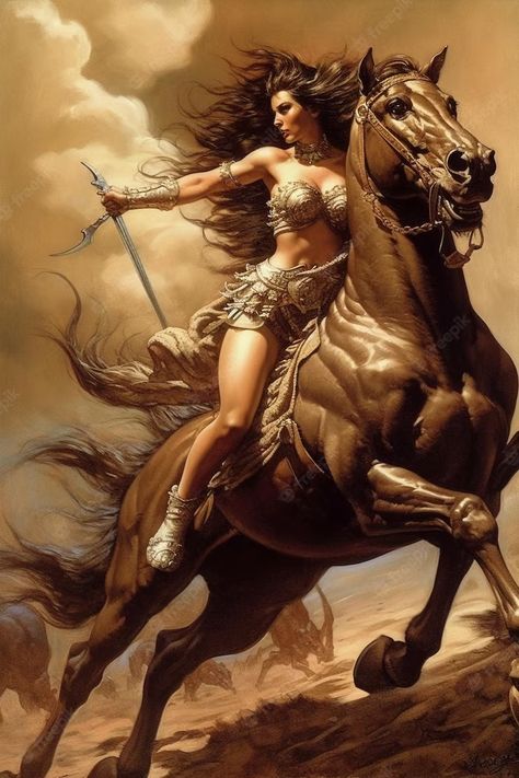 Premium AI Image | A woman riding a horse with a sword on her head. Pictures Of Horses Amazing Photos, Women On Horse, Warrior Riding Horse, Girl Horse Art, Warrior Women Art, Horse Riding Art, Woman On A Horse, Horse And Woman, Cowgirl Riding Horse