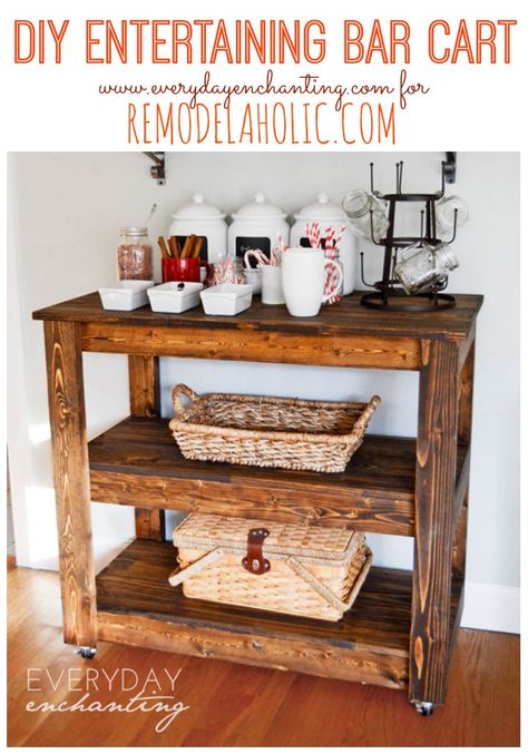 Remodelaholic | Build a Wood Bar Cart DIY Diy Wood Bar, Wood Bar Cart, Diy Bar Cart, Diy Coffee Bar, Gold Bar Cart, Kitchen Island Bar, Bar Tables, Trendy Bar, Bar Cart Decor