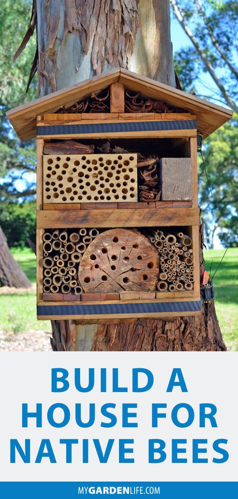 Diy Bee Box How To Build, Bee Box Plans, Pollinator House Diy, Diy Pollinator Hotel, How To Build A Bee House, Native Bee House, Diy Mason Bee House, Diy Pollinator House, Mason Bee House Diy How To Build